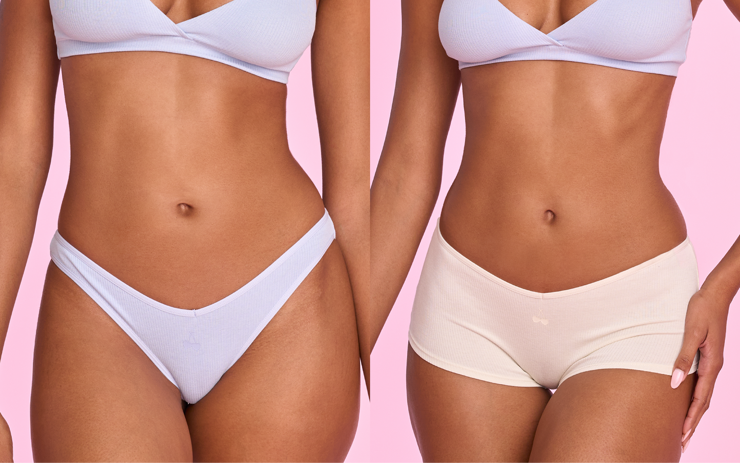 Ribbed Bikini in Blue + Boyshort in Cream