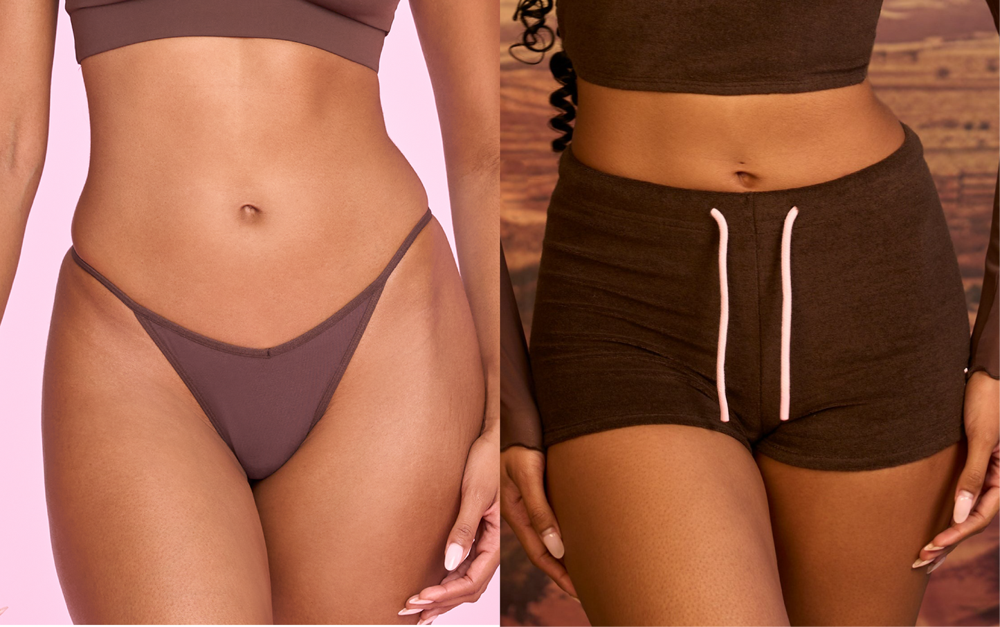 Bibi Shorts + Cotton String Bikini in Brown