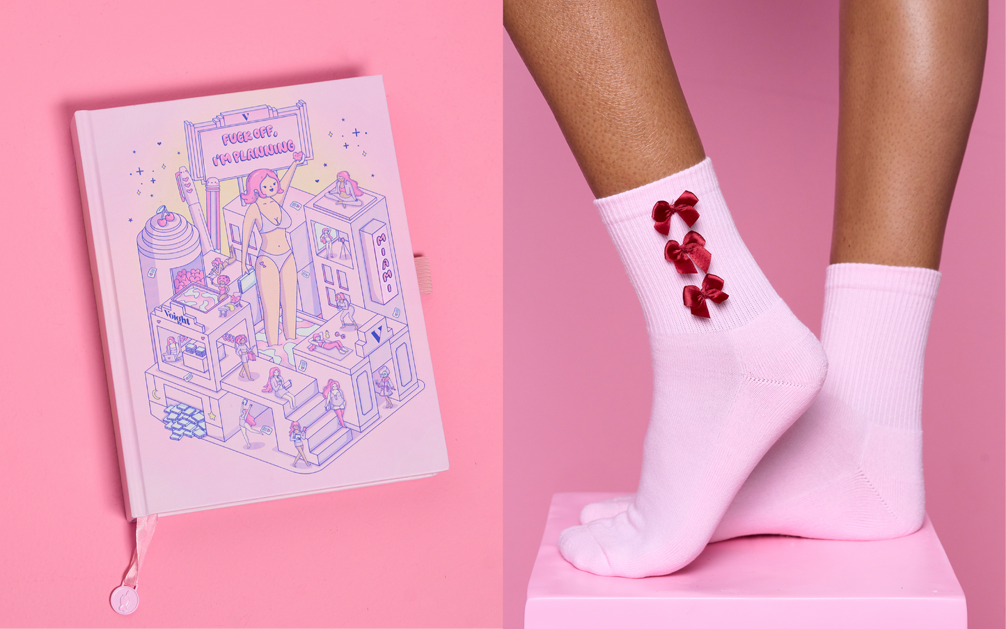 Undated Planner + Pink Bow Socks