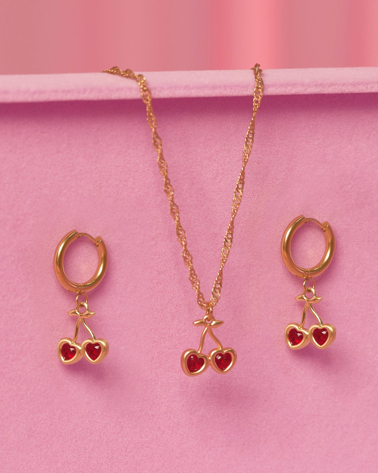 Cherry Hearts Earrings & Necklace